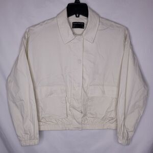 Frank And Oak Parachute Comfort Bomber Jacket Womens Small Cream Organic Cotton